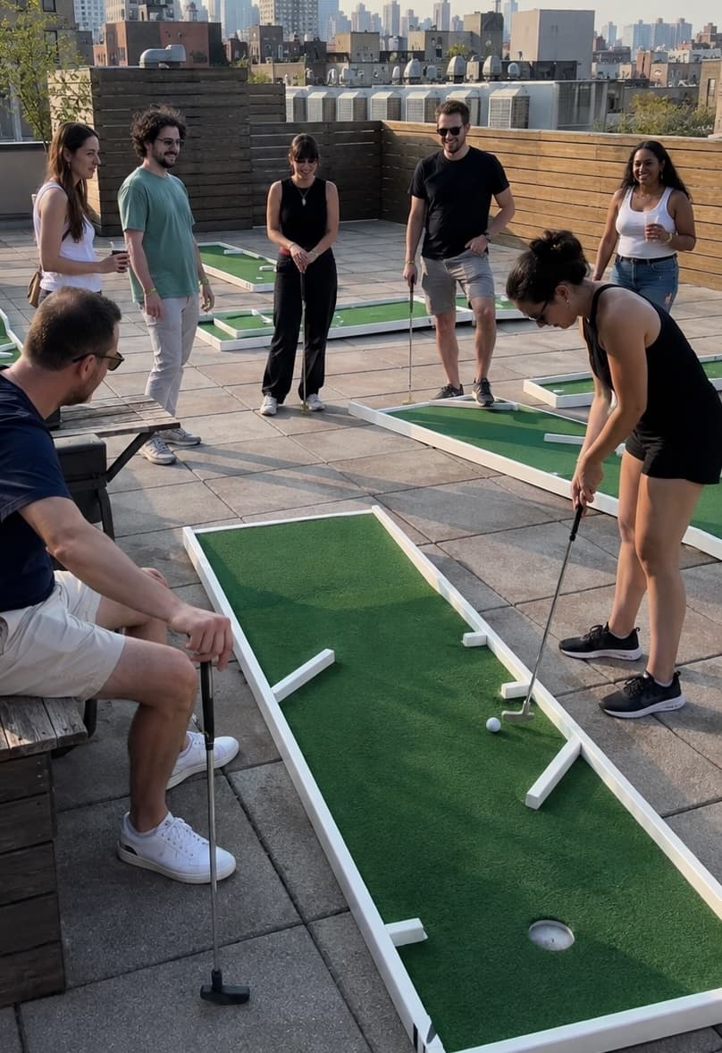 Rooftop mini golf course overlooking the NYC skyline